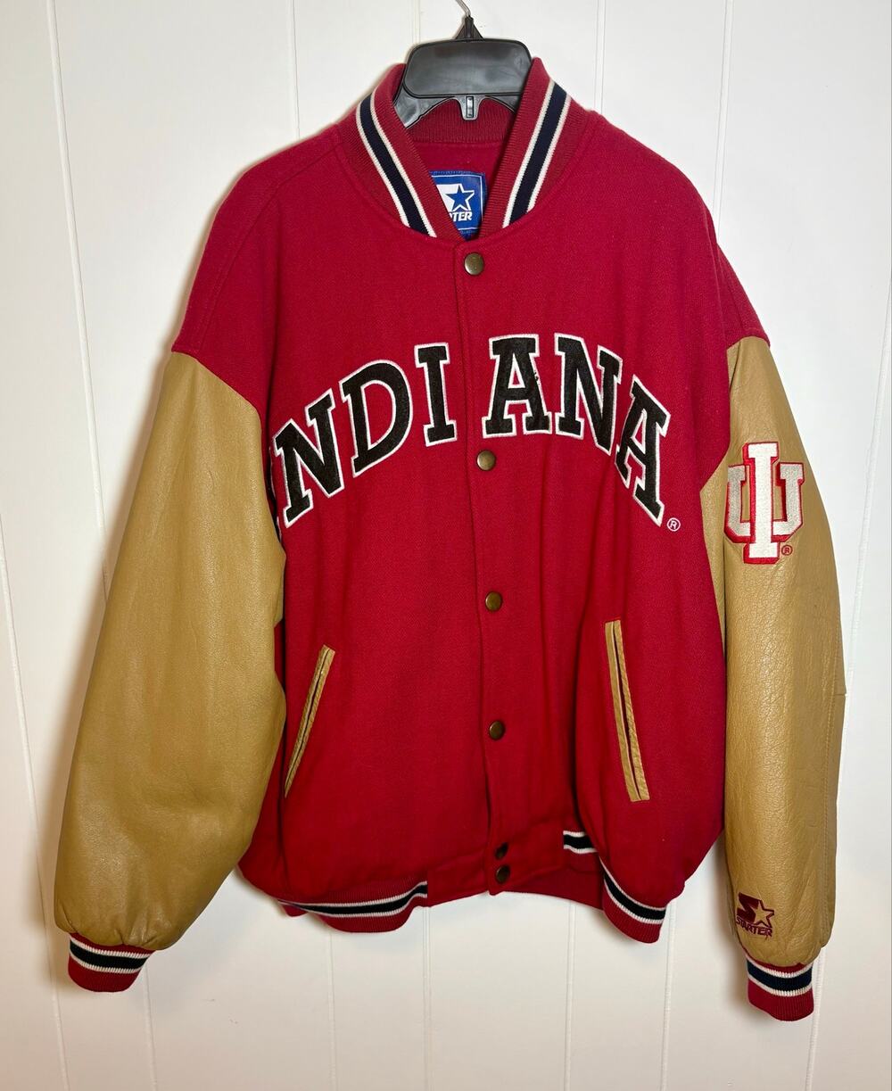 Vintage Starter Indiana Hoosiers Varsity Jacket Wool Leather Red Mens Large